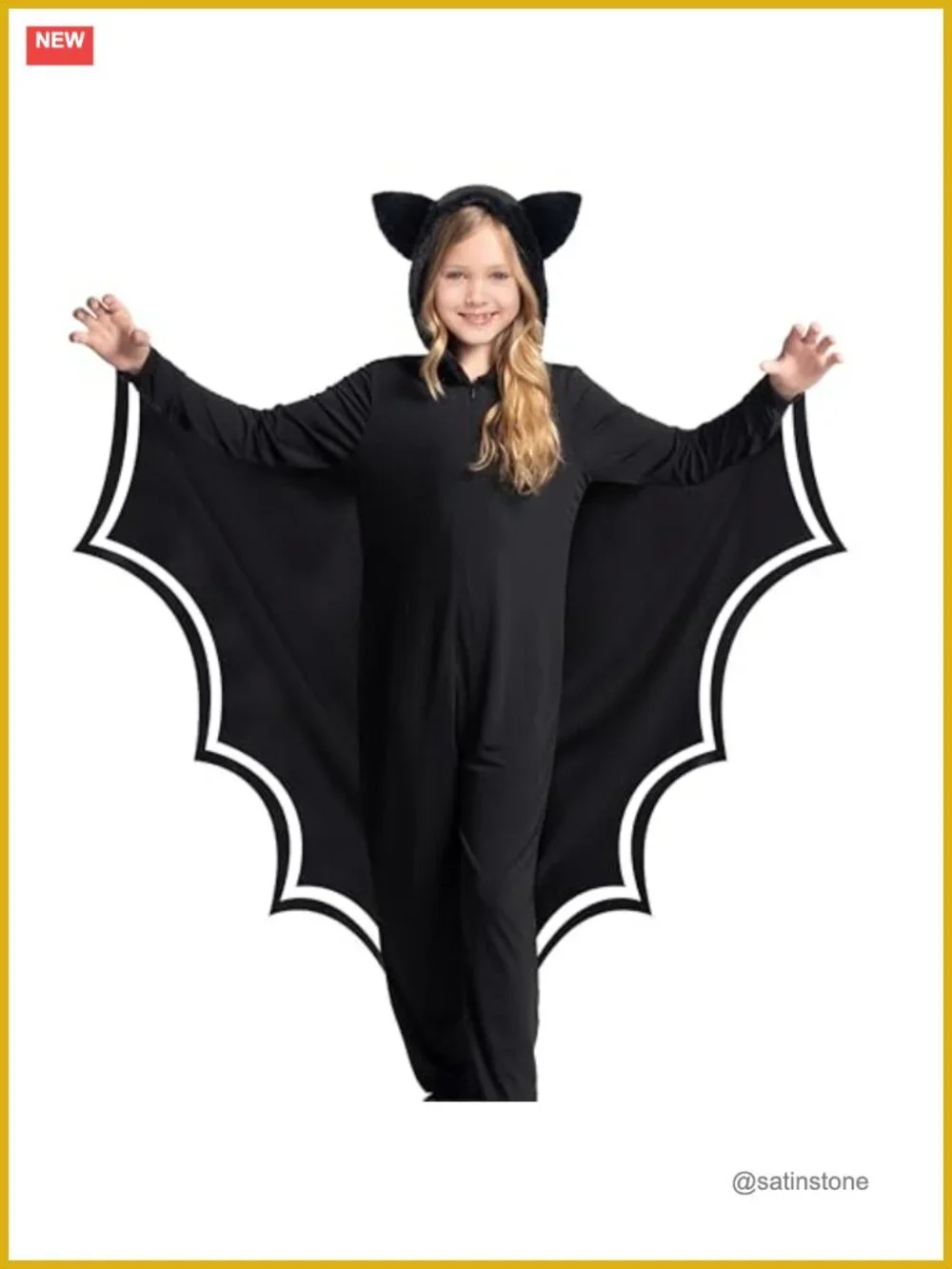 Glow in the Dark Bat Costume Jumpsuit with Wings for Halloween Kids Cosplay